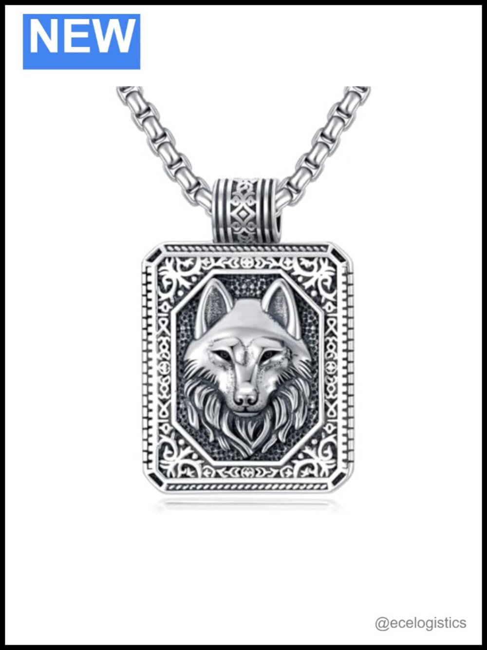 Sterling Silver Wolf Pendant Necklace Rolo Chain Gift for Her